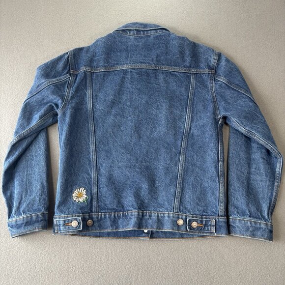 Levi's Ex-Boyfriend Denim Jacket Womens S Floral Embroidered Patch Trucker Coat - Picture 16 of 16